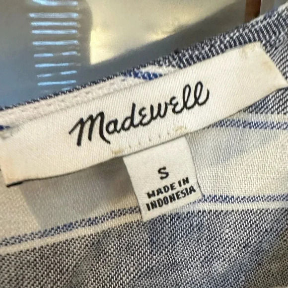 Madewell | Blue White Stripe Play Button Back Linen Blend Preppy Dress Size S - Picture 10 of 13
